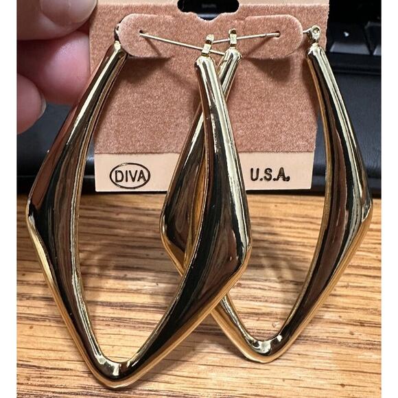 C & L Retro 14K Gold-Filled 3" Oval Kite Hoops Pin-Catch Light Diva Vintage NEW - Picture 3 of 5